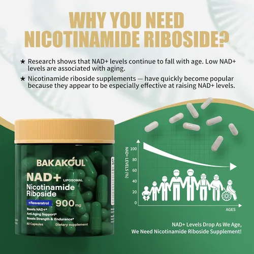 Miniatura 7 de BAKAKOUL Suplemento NAD – Ribosida de nicotinamida liposomal, resveratrol, quercetina, NAD nicotinamida ribósido resveratrol 900 mg, suplemento NAD+