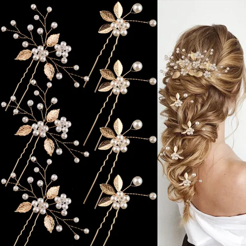 Miniatura 7 de 7 horquillas para el cabello de boda, hoja dorada, tocado de novia, perlas, accesorios para el cabello, accesorios para el cabello, accesorios