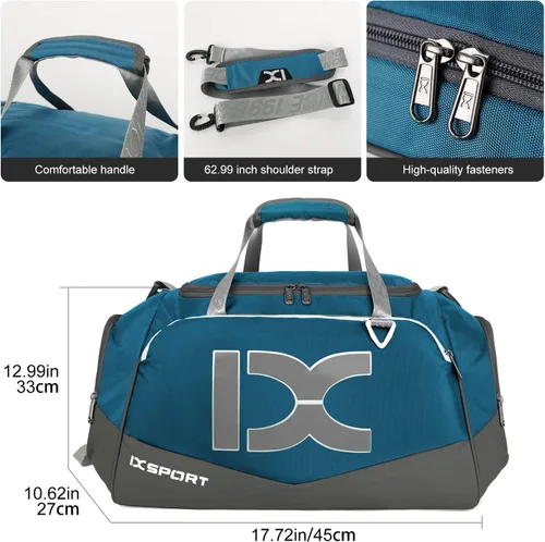 Miniatura 2 de INOXTO Bolsa de deporte de fitness con compartimento para zapatos, impermeable, bolsa de viaje para mujeres y hombres, azul Gray