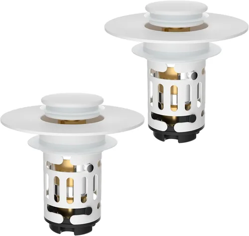 Miniatura 17 de Hibbent Colador de drenaje de lavabo de baño 3 en 1 mejorado, tapón universal desplegable con cesta de filtro de acero inoxidable extraíble atrapa