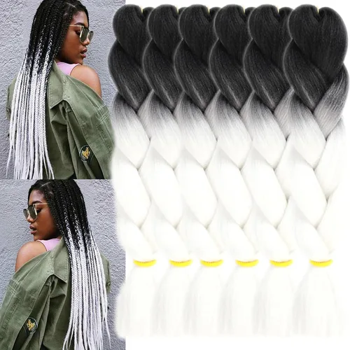 Miniatura 46 de 3 paquetes de extensiones de cabello sintético para trenzar de color negro a azul, tamaño jumbo ombré, de 24 pulgadas o trenzas de ganchillo