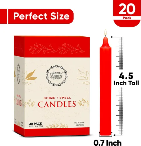 Miniatura 3 de Raajsee Paquete de 20 mini velas cónicas sin perfume, rojas 5 pulgadas (alto) velas para cena sin humo y sin goteo cera de parafina con mechas
