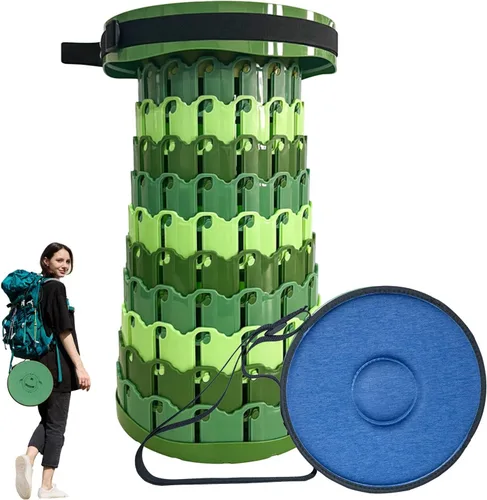 2025 Taburete plegable XXL mejorado con cojín, capacidad de 1000 libras y 19.7 pulgadas de alto, asiento plegable telescópico portátil más ancho y