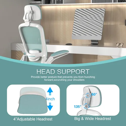 Miniatura 3 de Mimoglad Silla de oficina, silla de escritorio ergonómica de respaldo alto con soporte lumbar ajustable y reposacabezas, silla giratoria con Azul