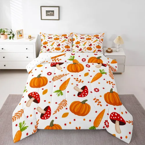 Miniatura 8 de Juego de ropa de cama de calabaza otoñal para niños, cosecha de otoño, juego de edredón de decoración de Acción de Gracias para niños y niñas, Multi