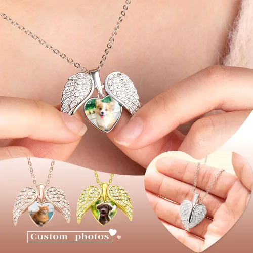 Miniatura 3 de CALLIE Collar personalizado con medallón de alas de corazón para mujer, collar con colgante personalizado con imagen, regalo conmemorativo