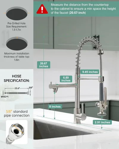 Miniatura 2 de Fapully - Grifo de fregadero de cocina comercial extraíble con espray níquel cepillado