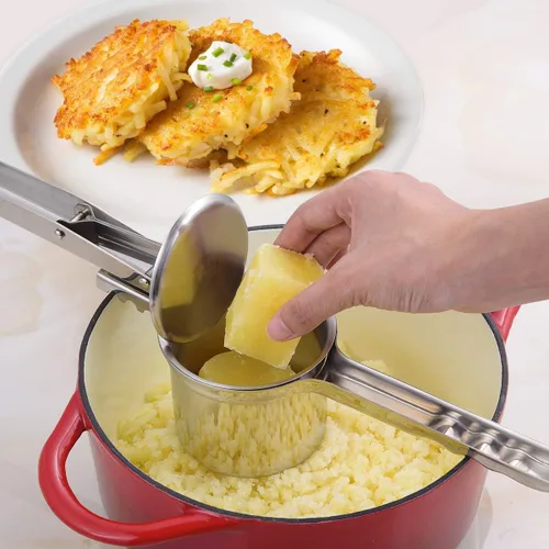 Miniatura 3 de Ricer de papas de 15 onzas, triturador de patatas de acero inoxidable resistente para puré de papas, con 3 discos intercambiables, herramienta