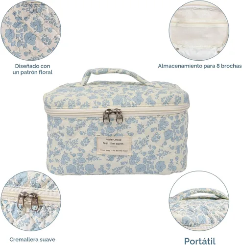 Miniatura 4 de Gosect Bolsa de maquillaje grande, bonita bolsa de cosméticos para mujeres y niñas, bolsa de aseo estética de coqueta floral, bolsa organizadora