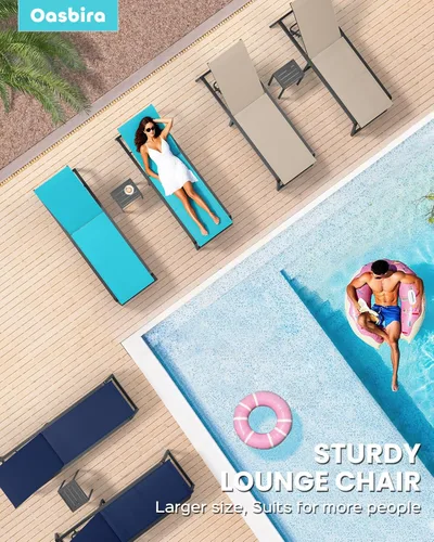 Miniatura 8 de Silla de Salón de Aluminio para Exterior, Sillas de Salón Plegables y sin Montaje para Patio y Piscina, Silla Reclinable de 5 Posiciones para Blanco