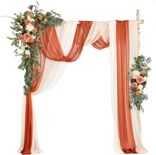 Ling's moment Kit de flores de arco de boda de otoño con cortinas transparentes - Flores artificiales de terracota y naranja quemado para telón de O