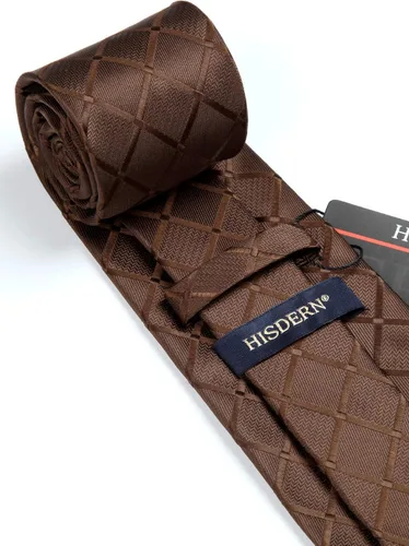 Miniatura 12 de HISDERN Conjunto de corbata a cuadros a cuadros pañuelo tejido clásico formal para hombre corbata y bolsillo cuadrado