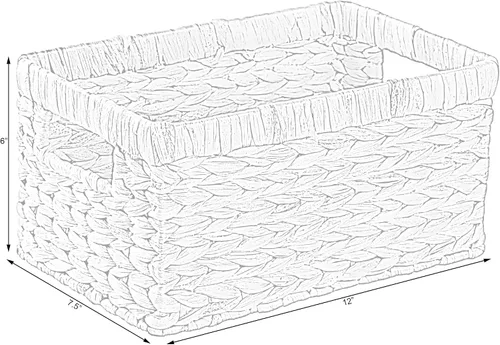 Miniatura 6 de Cesta rectangular de mimbre de jacinto de agua tejido natural con asas, organizador de almacenamiento pequeño, bandeja de cesta poco profunda de 12