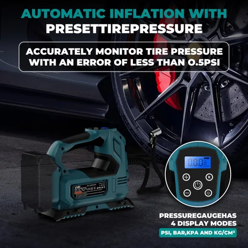 Miniatura 5 de Compresor de aire inalámbrico para inflador de neumáticos para batería Makita de 18V, bomba de aire portátil de 160PSI con luz LED, bomba de aire