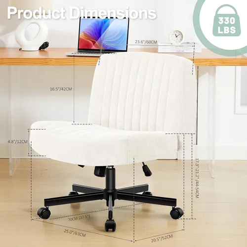 Miniatura 2 de Silla cruzada con ruedas, silla de escritorio de oficina con patas cruzadas de tela acolchada gruesa con cojín de resorte de bolsillo, base de doble