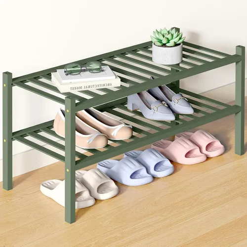 Miniatura 30 de Smiry Zapatero de bambú para clóset, organizador de zapatos apilable de 4 niveles largo de madera, estante de almacenamiento de zapatos Negro