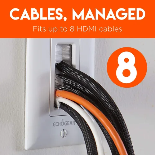 Miniatura 2 de ECHOGEAR Placa de cepillo de pared para ocultar hasta 8 cables de bajo voltaje, cepillos resistentes con diseño de captura de cables, paso de cable