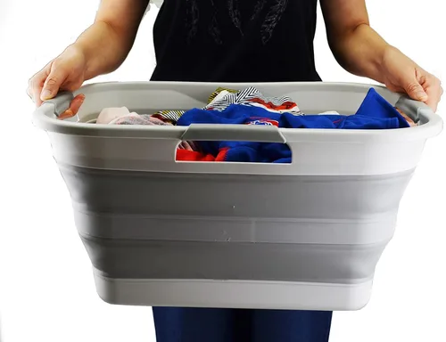Miniatura 6 de SAMMART Cesta plegable de plástico para la ropa sucia de 30 L (8 galones), contenedor de almacenamiento plegable y organizador, tina de lavado