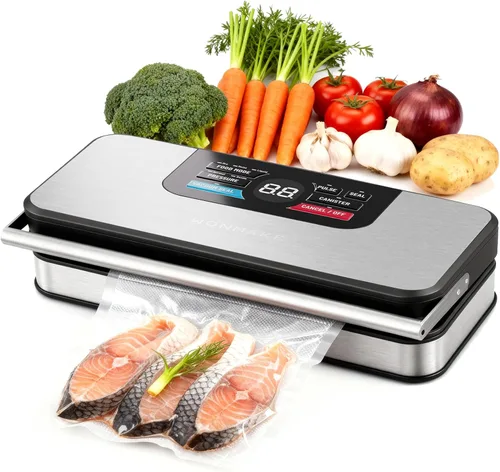 Potente sellador al vacío de 95 kPa para alimentos, máquina selladora al vacío 10 en 1 totalmente automática con mango fácil, cortador integrado y