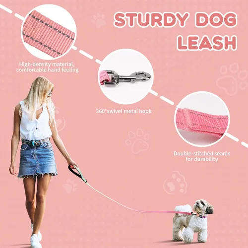 Miniatura 3 de Roses&Poetry Juego de Collar y Correa Rosa para Perro Pequeño, Juego de Correa y Collar Reflectante para Cachorros, Collares Duraderos Ajustables