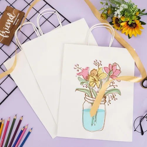 Miniatura 4 de Moretoes Bolsas de papel con asas, 100 unidades de 10 x 5 x 13 pulgadas, bolsas de regalo de papel kraft blancas a granel para compras, venta al por