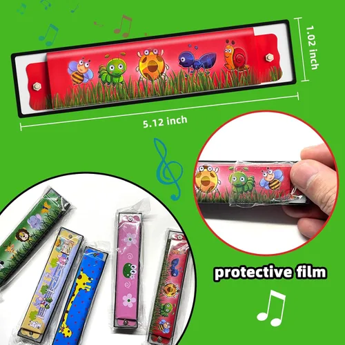 Miniatura 2 de 5 piezas de armónica para niños, regalo de cumpleaños, instrumento musical, regalo de fiesta de regreso, armónica de fila doble de dibujos animados