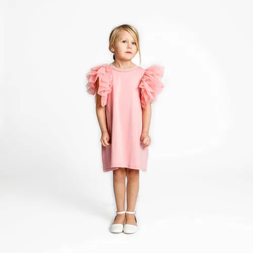 Miniatura 5 de Vestido de niña para bebé, con enormes capas de mangas de tul con alas - Traje de fiesta perfecto, vestidos para ocasiones especiales para niñas