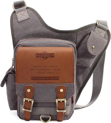 Miniatura 18 de Bolso de mensajero de lona vintage para hombre, bolso de mensajero de retazos de cuero en el pecho 3-3-ejército Verde