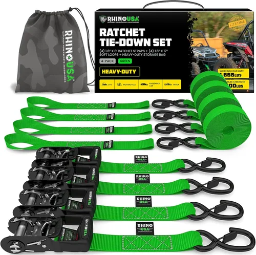 Miniatura 13 de Kit de correas de trinquete de Rhino USA, con resistencia a la rotura de 5,208 lbs - Incluye amarres de trinquete resistentes con asas acolchadas
