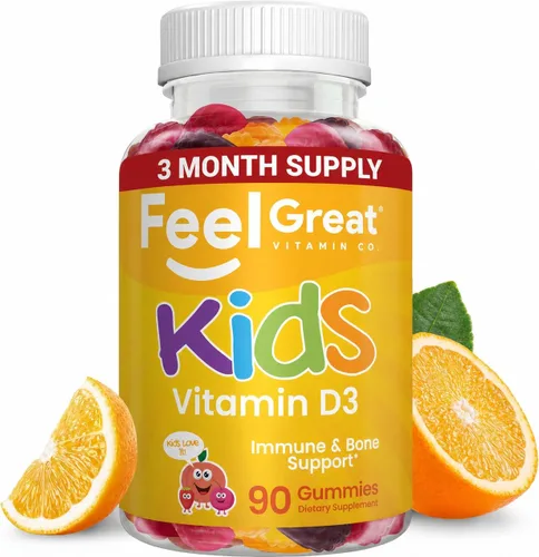 Feel Great Vitamin Co - Gomitas de vitamina D para niños (suministro de 3 meses) | Vitamina D3 para niños (1000 UI) | Deliciosas gomitas Niños
