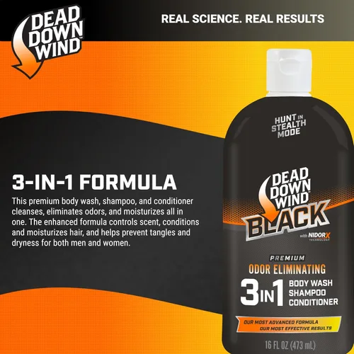 Miniatura 2 de DEAD DOWN WIND BLACK Premium 3 en 1 Gel de baño, champú y acondicionador eliminadores de aroma de caza (16 onzas) – Jabón líquido eliminador