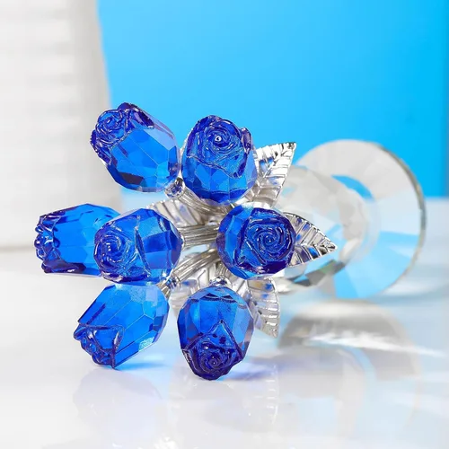 Miniatura 8 de Movdyka Figura de flor de cristal de rosa azul con jarrón de cristal, regalos para mujeres, esposa, novia, mamá, decoración de mesa coleccionable