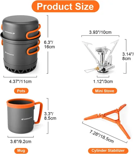 Miniatura 2 de Odoland Juego de ollas de camping con intercambiador de calor, juego de cocina con estufa de camping portátil, kit de comida de camping, incluye