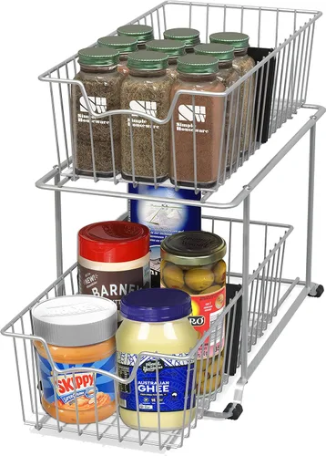 Miniatura 4 de Simple Houseware - Cajón organizador de cesta de alambre de 2 niveles, gris