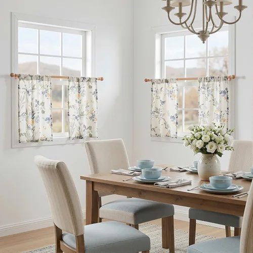 Miniatura 7 de MYSKY HOME Cortinas florales de cocina de 24 pulgadas, cortinas de lino con patrón de flores de granja, bolsillo para barra de filtro de luz aireado