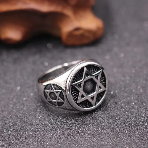Miniatura 7 de Anillo de acero inoxidable para hombre, diseño de estrella de David con seis puntos, tamaño 7-13