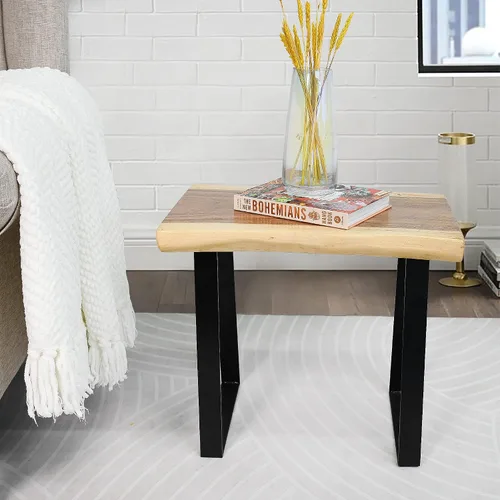 Miniatura 6 de Banco rectangular de madera natural, taburetes de entrada de madera maciza de 20 x 13 x 18 pulgadas de alto, mesa auxiliar rústica con borde vivo