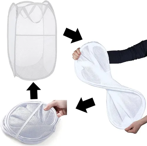 Miniatura 5 de Cesta de lavandería emergente, cesta plegable de malla para ropa de los niños, para dormitorio universitario o para viajar, cesta de lavandería
