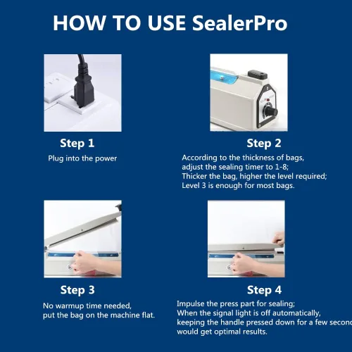 Miniatura 9 de Sellador Pro, Sellador térmico de impulso patentado de 8 pulgadas, Máquina de sellado de bolsas súper resistente de 2 mm de ancho de sellado con 2
