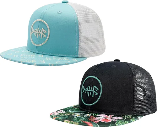 Miniatura 9 de BASSDASH Paquete de 2 gorras de camionero de ala plana con parte trasera de malla ajustable para hombres y mujeres para pesca y caza