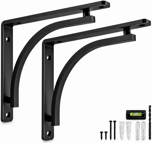 Miniatura 9 de Balin Designs - Soportes clásicos negros resistentes para estantes de 8 pulgadas, soporte en L, soporte para montaje en pared, soporte de metal