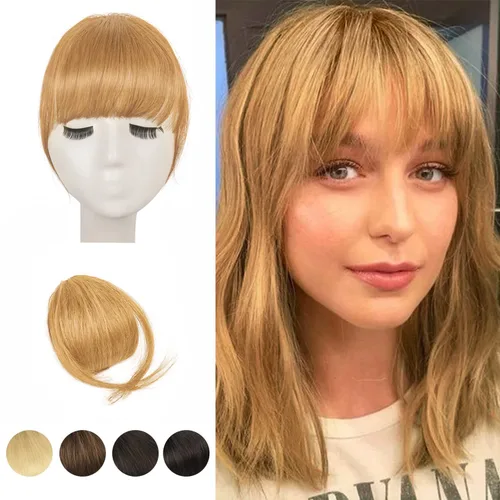 Miniatura 34 de BARSDAR Flequillo postizo de pelo humano real - Flequillo postizo 100% pelo humano para mujeres - Extensiones de flequillo ondulado castaño rojizo