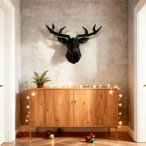 Miniatura 9 de XYQXYQ Escultura de pared de cabeza de ciervo negro,Arte moderno para colgar en la pared,Decoración de pared 3D,Decoración de cabeza animal