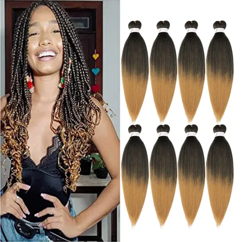Miniatura 37 de Cabello trenzado preestirado de 24 pulgadas, 8 paquetes de extensiones de cabello sintético de fácil trenzado sintético profesional suave textura #1B