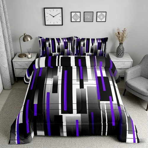 Miniatura 69 de Castle Fairy Juego de edredón con estampado azteca occidental, juego de ropa de cama geométrica a rayas marrones para niños y adolescentes