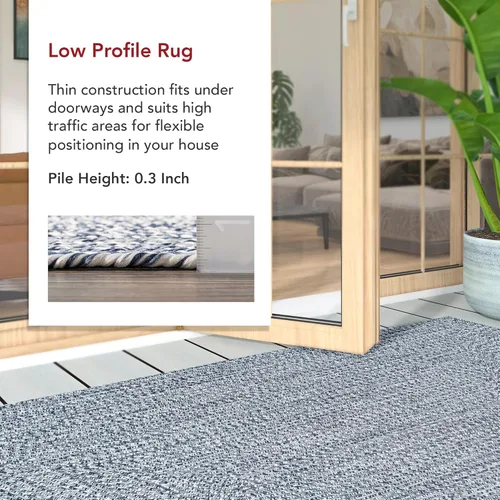 Miniatura 5 de nuLOOM Wynn Tapete trenzado para interiores y exteriores, 10 x 14 pies, color azul claro Azul marino