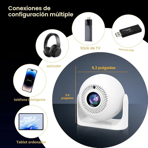 Miniatura 6 de Mini proyector de enfoque automático con aplicaciones integradas, proyector portátil con WiFi y Bluetooth, proyector de techo Keystone automático