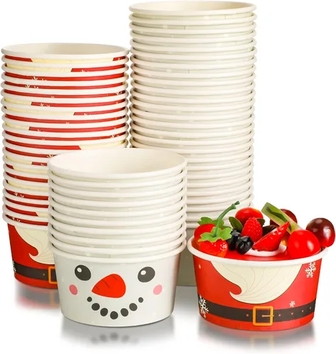 Miniatura 8 de Hotop Paquete de 72 unidades de tazas de aperitivos de Navidad de 16 onzas, tazas desechables para helado, tazas de papel para yogur, tazas