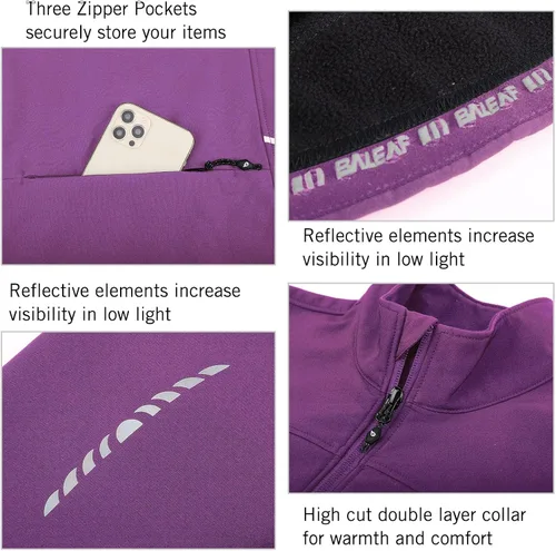 Miniatura 5 de baleaf Chaqueta de ciclismo para mujer, resistente al viento, térmica, para invierno, correr, clima frío, impermeable, softshell cálido
