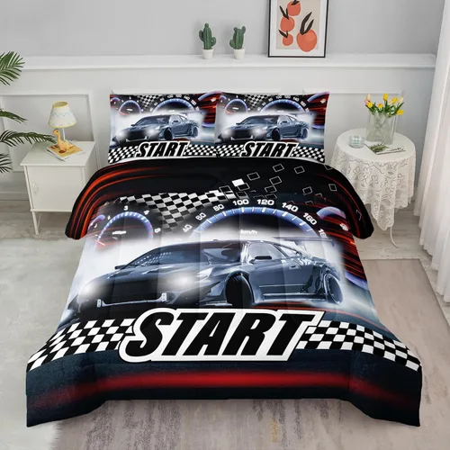Miniatura 24 de Juego de edredón para niños Axolotl, tamaño individual, juego de ropa de cama con diseño de autos de carreras para niños, niñas, adolescentes